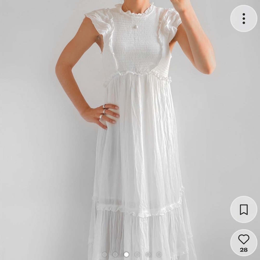 Urban Outfitters - Smocked Ruffle Prairie White Maxi Dress